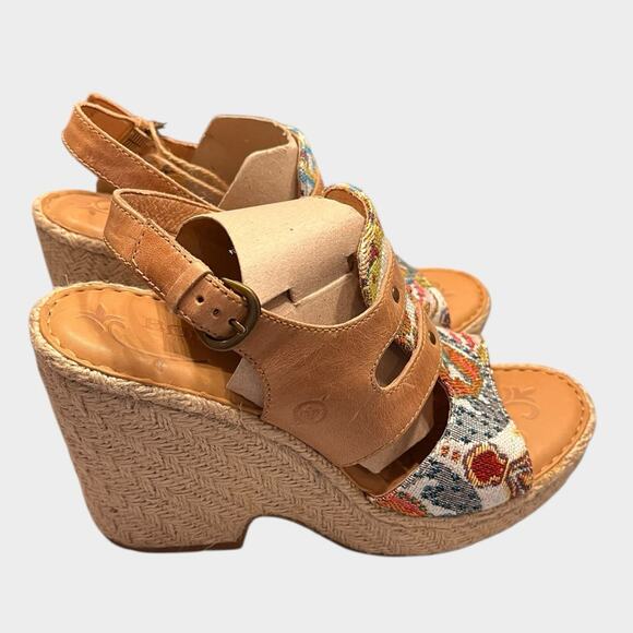 NWT BORN Brewster Platform Wedge Sandal Tapestry Leather Jute Heel Size 10 M - Picture 4 of 10